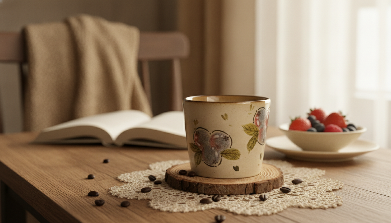 Vintage 10oz Handmade Ceramic Mug with Berry Print